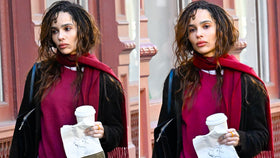 Zoë Kravitz in burgundy knit with Adidas Sambas