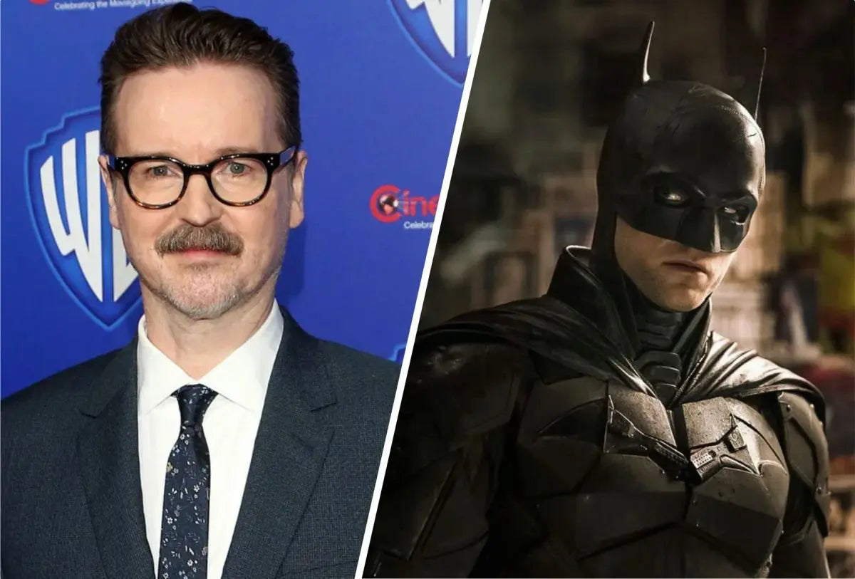 Matt Reeves pictured beside Batman imagery