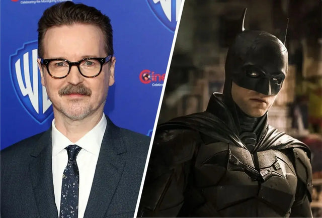 Matt Reeves pictured beside Batman imagery