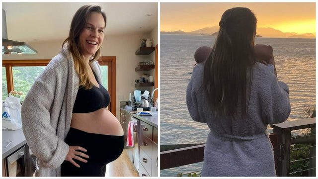 Hilary Swank holding her newborn twins in a 2023 family announcement photo