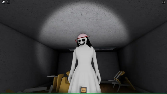 Hiachi-like ghost character in The Mimic Roblox horror game, shown in a dim room