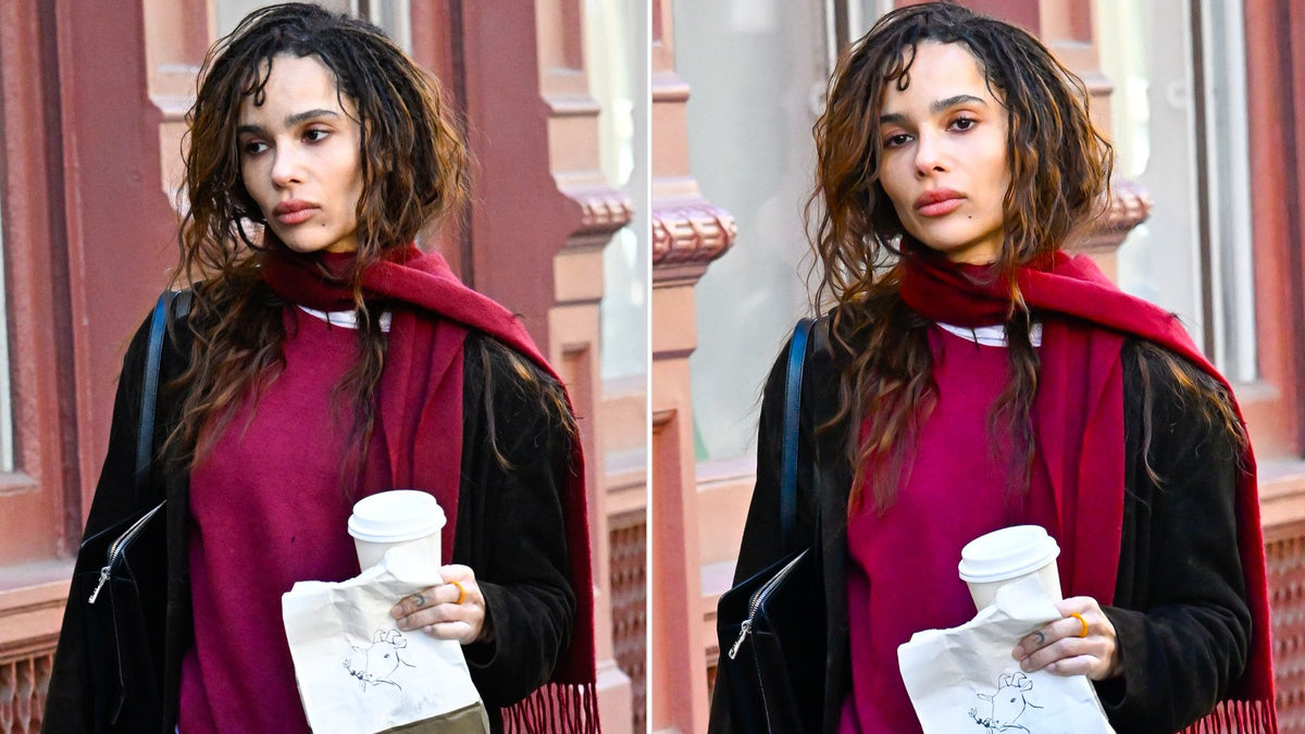 Zoë Kravitz in burgundy knit with Adidas Sambas