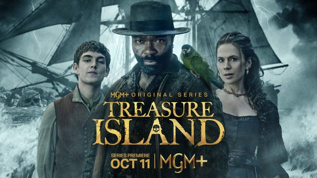 Treasure Island MGM+ promotional image featuring David Oyelowo and Hayley Atwell
